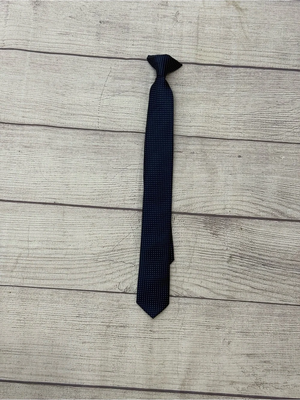 Boys Navy Blue Micro Dot Pre-Tied Clip-On Necktie 15”